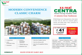 Book 2 & 3 BHK @ Rs 41 Lakhs at XS Real Centra in Chennai